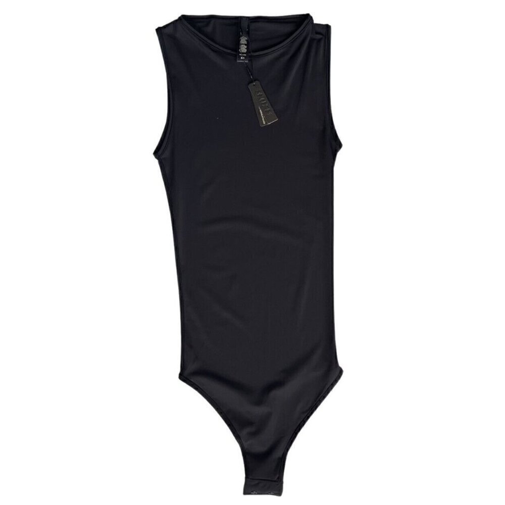 Skims Black Jelly Sheer Crew Neck Bodysuit Sleeveless Bodysuit Size XXS